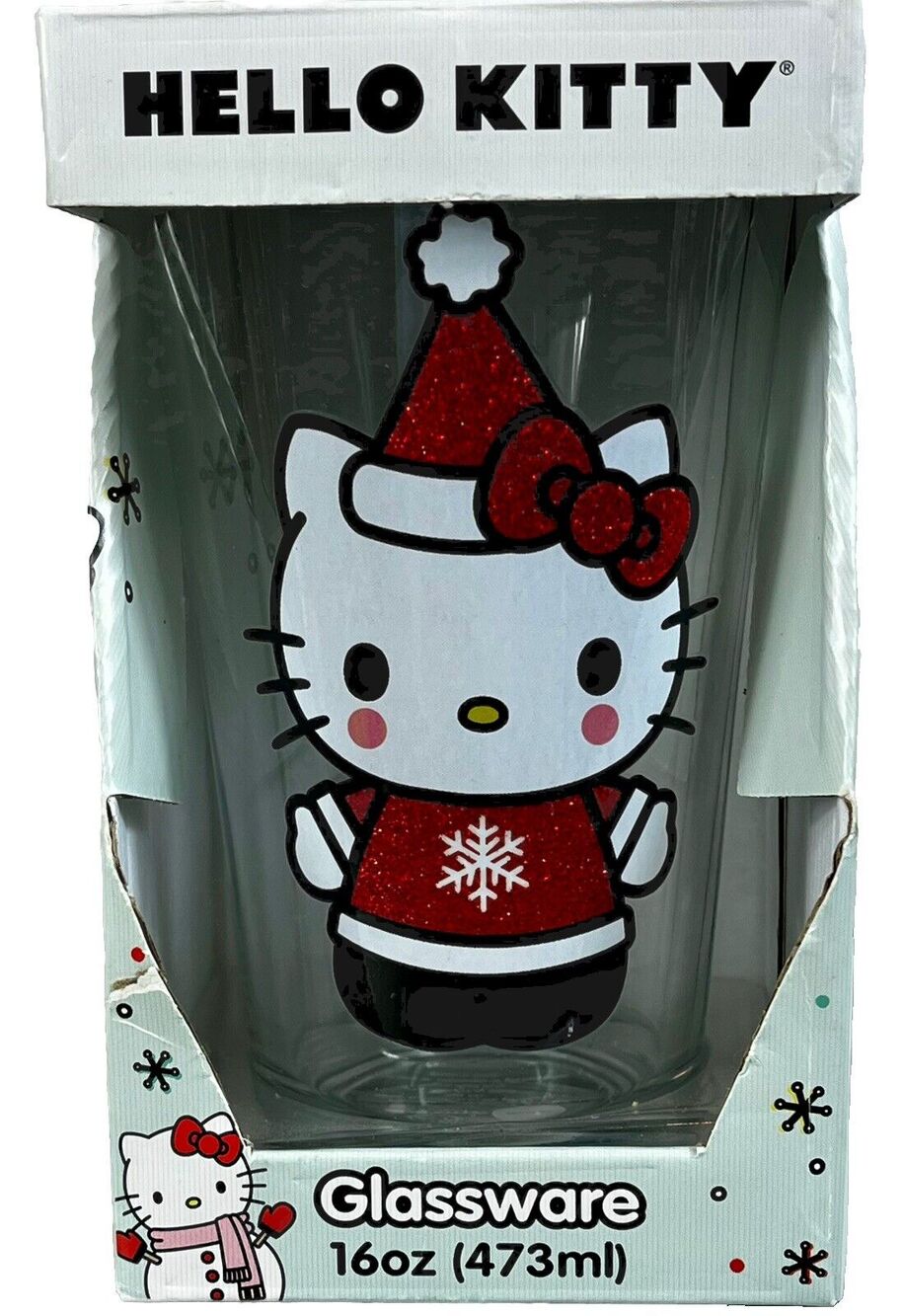 Hello Kitty Christmas Snowflake Sweater 16oz Glass Cup Seasonal NEW!